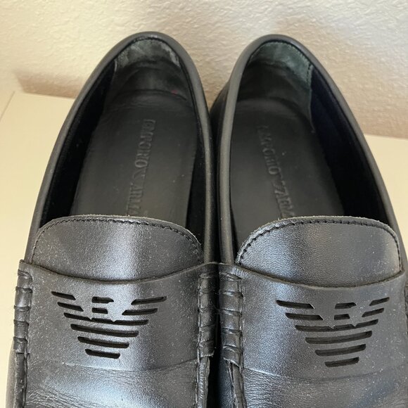 Emporio Armani Men\'s Black Leather Driver Loafers Shoes Size 8 main image 4
